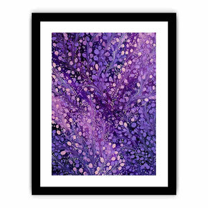 Purple botanical canvas art with lavender branches and dotted accents for elegant bedroom decor.
