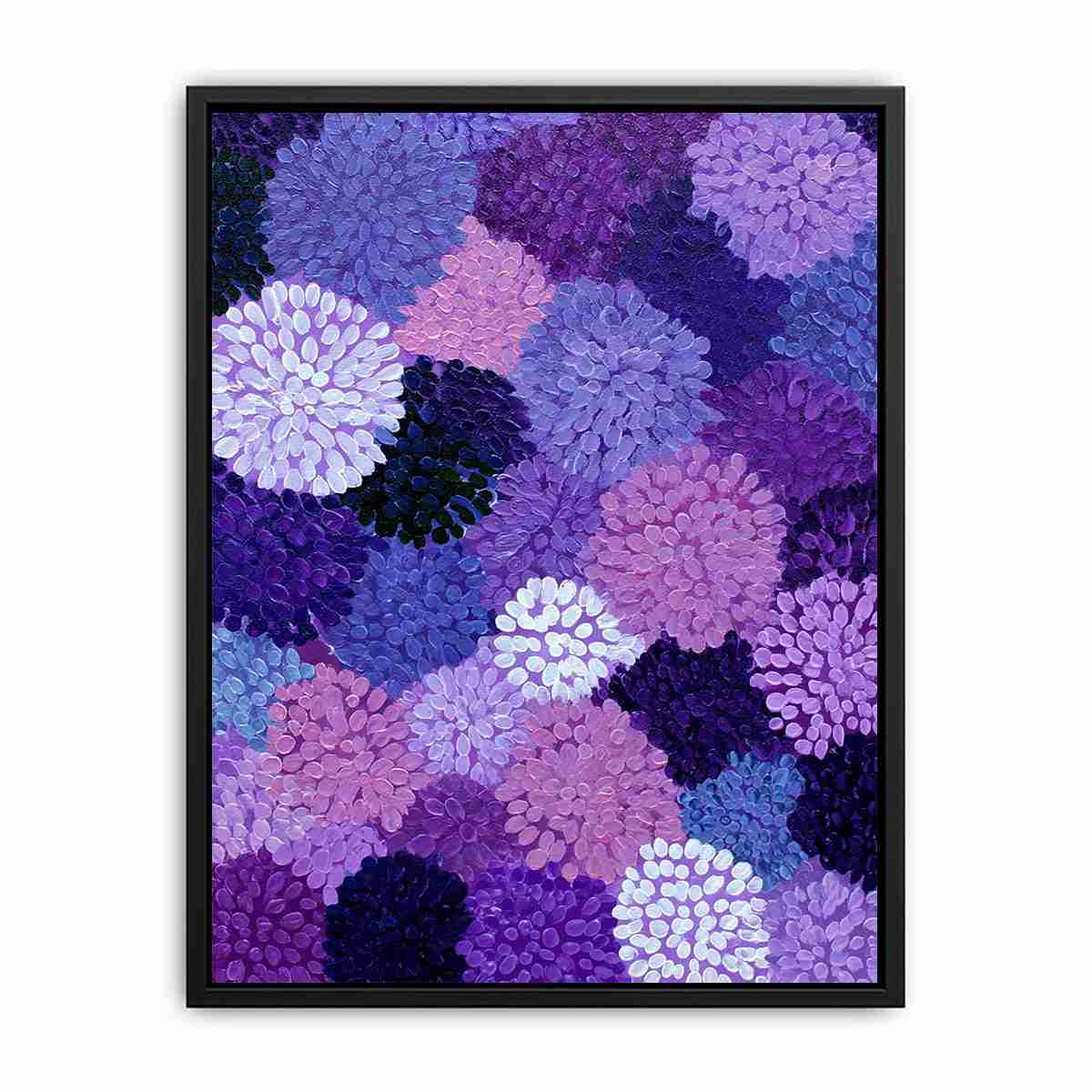 Purple abstract floral canvas art with lavender blooms for modern bedroom decor.
