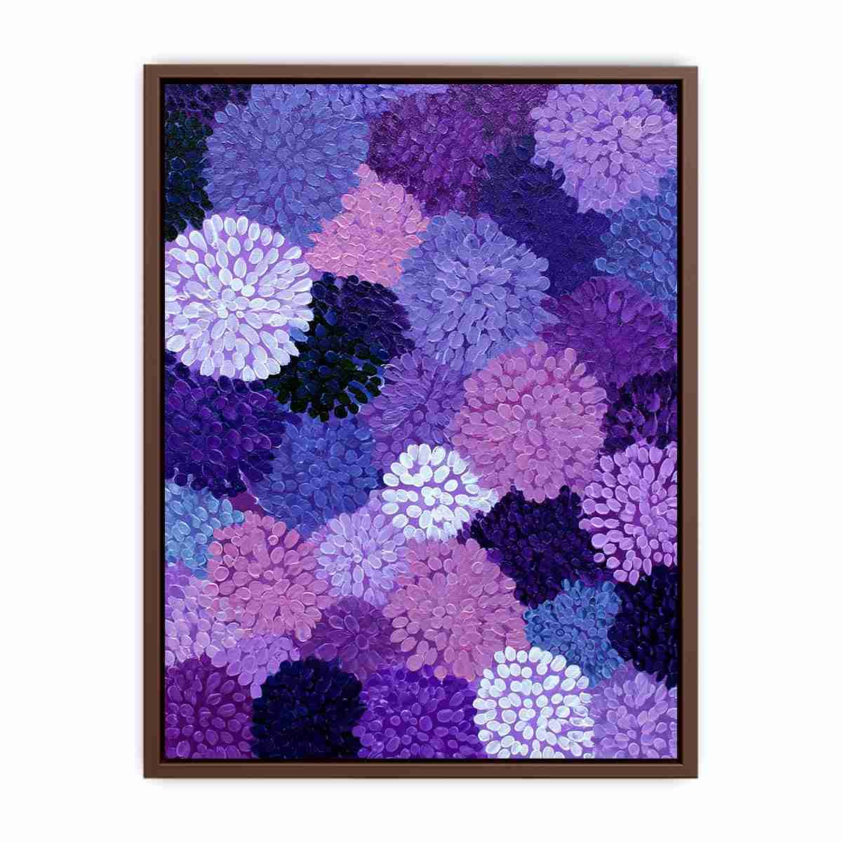 Purple abstract floral canvas art with lavender blooms for modern bedroom decor.