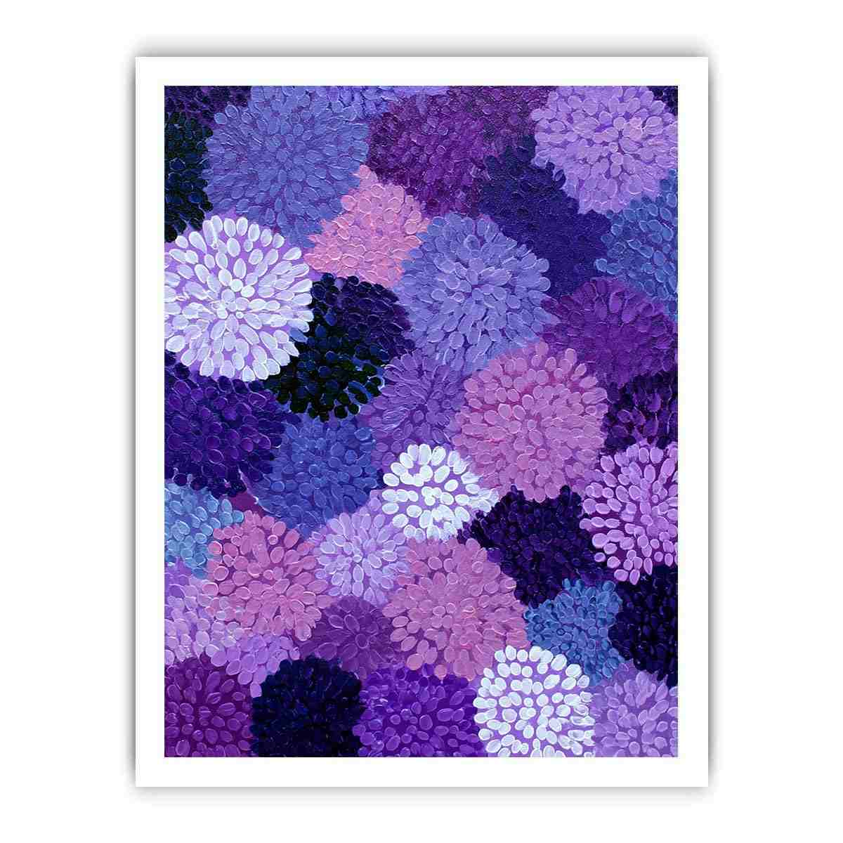 Purple abstract floral canvas art with lavender blooms for modern bedroom decor.