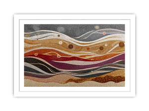 Earth tone dotted abstract landscape canvas art for warm modern living room decor.