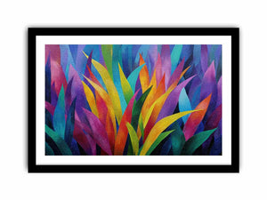 Colorful abstract tropical leaf canvas art for bold modern living room decor.
