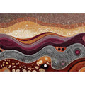 Warm ochre dotted abstract landscape canvas art for modern living room decor.