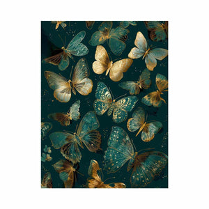Teal and gold butterfly canvas art for elegant vertical living room wall decor.
