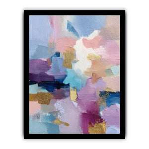 Pastel abstract canvas art with gold accents and brush texture for modern bedroom decor.