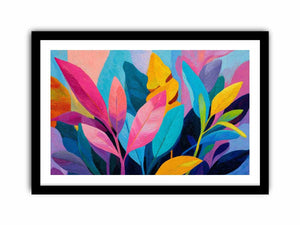 Colorful tropical leaves canvas art for bold modern living room decor.