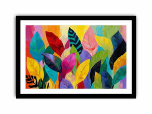 Bright tropical leaf canvas art for colorful living room decor.