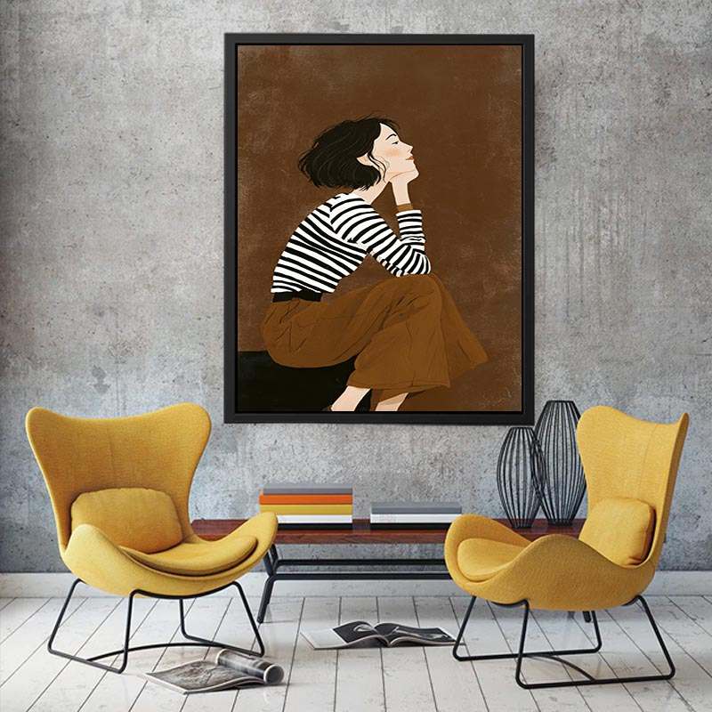 Fashion woman illustration canvas art for chic bedroom decor.