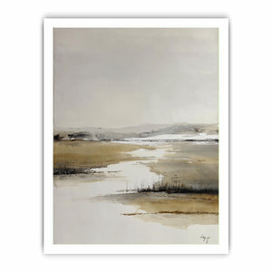 Neutral marsh landscape canvas art for calm minimalist bedroom decor.