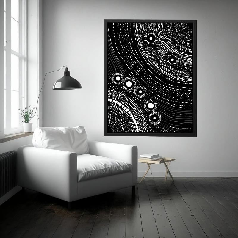 Black and white dot pattern canvas art for modern office decor.