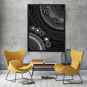 Black and white dot pattern canvas art for modern office decor.