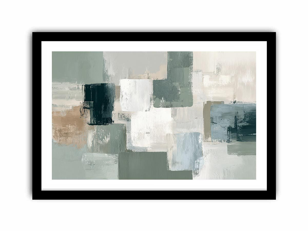 Neutral sage abstract canvas art with soft blocks for modern living room decor.