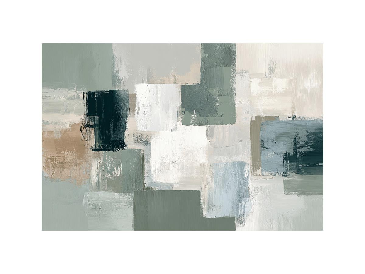 Neutral sage abstract canvas art with soft blocks for modern living room decor.