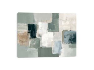 Neutral sage abstract canvas art with soft blocks for modern living room decor.