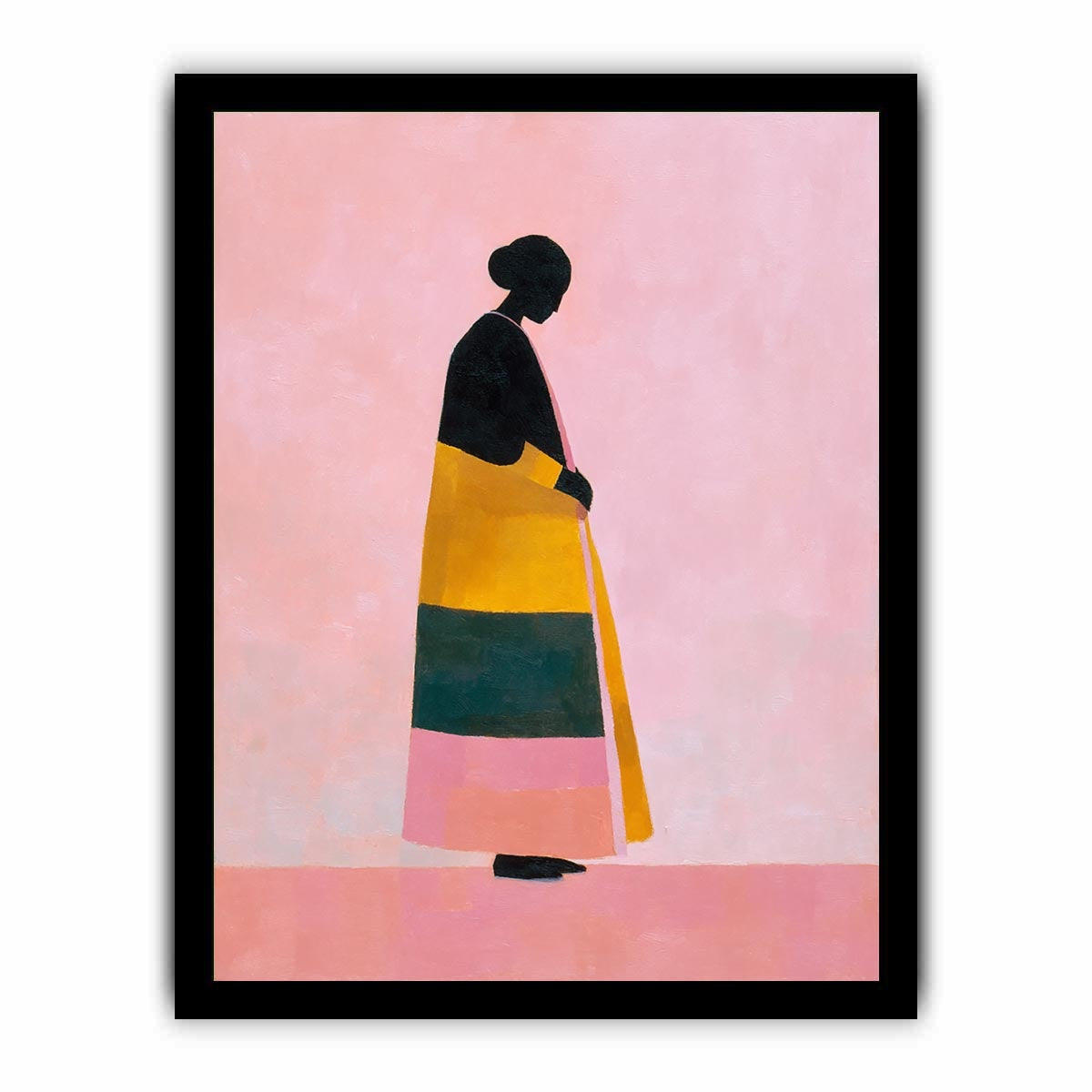 Minimal woman silhouette canvas art with bold colours for modern bedroom decor.