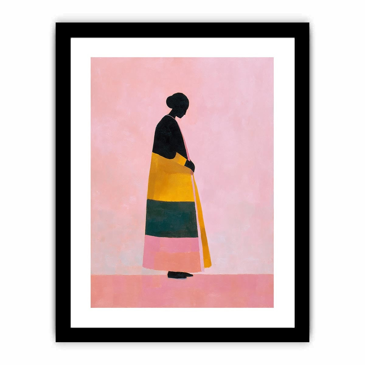 Minimal woman silhouette canvas art with bold colours for modern bedroom decor.