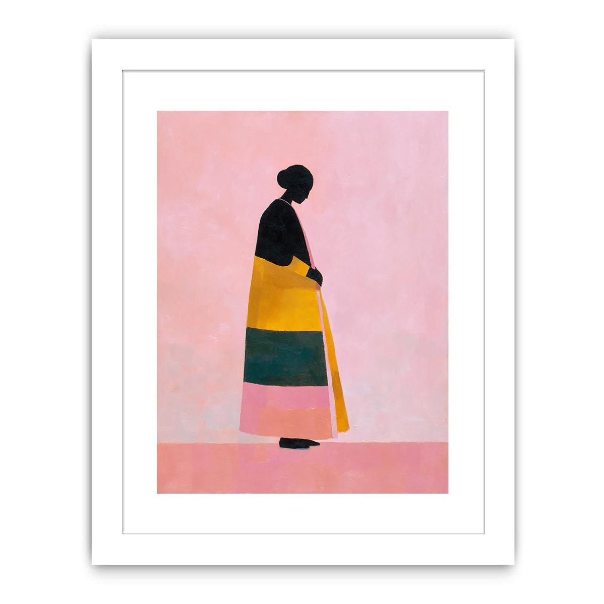 Minimal woman silhouette canvas art with bold colours for modern bedroom decor.