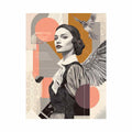 Art deco woman portrait canvas art with bird and wing for stylish hallway decor.