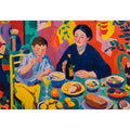 Colourful family dining canvas art for eclectic kitchen and dining room decor.