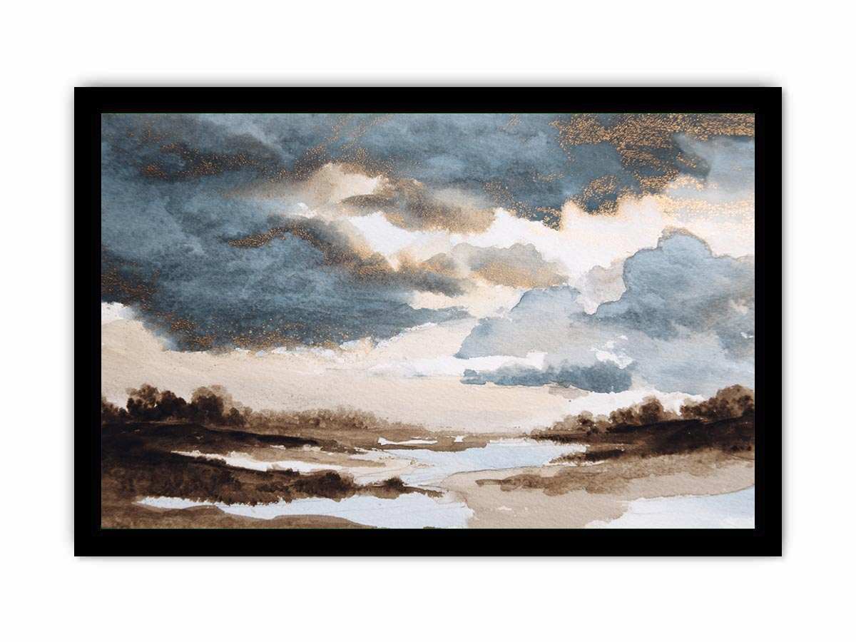 Moody marsh landscape canvas art with storm clouds for refined office or living room decor.