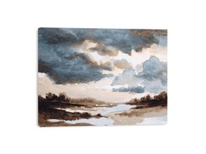 Moody marsh landscape canvas art with storm clouds for refined office or living room decor.