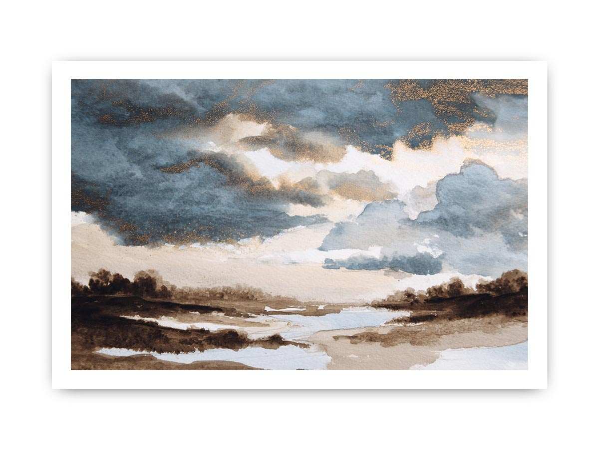 Moody marsh landscape canvas art with storm clouds for refined office or living room decor.