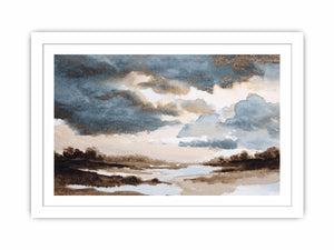 Moody marsh landscape canvas art with storm clouds for refined office or living room decor.