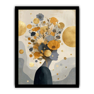 Modern floral silhouette canvas art with gold accents for elegant hallway or bedroom decor.