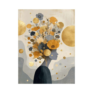 Modern floral silhouette canvas art with gold accents for elegant hallway or bedroom decor.