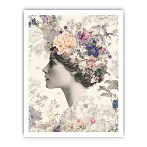 Vintage floral woman portrait canvas art for romantic bedroom and hallway decor.