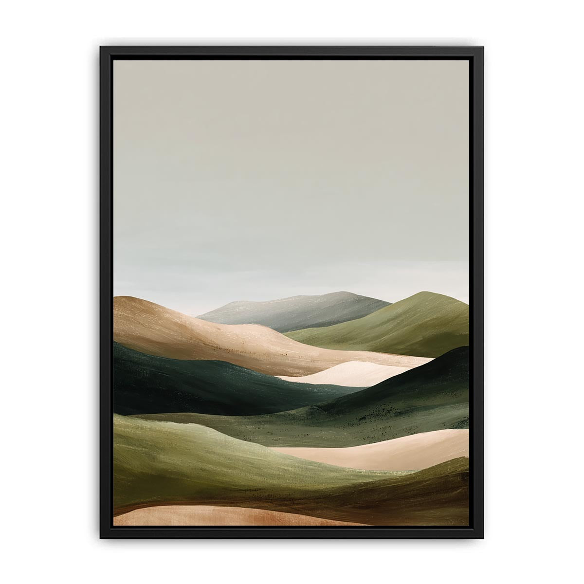 Minimal green rolling hills canvas art for peaceful bedroom decor.