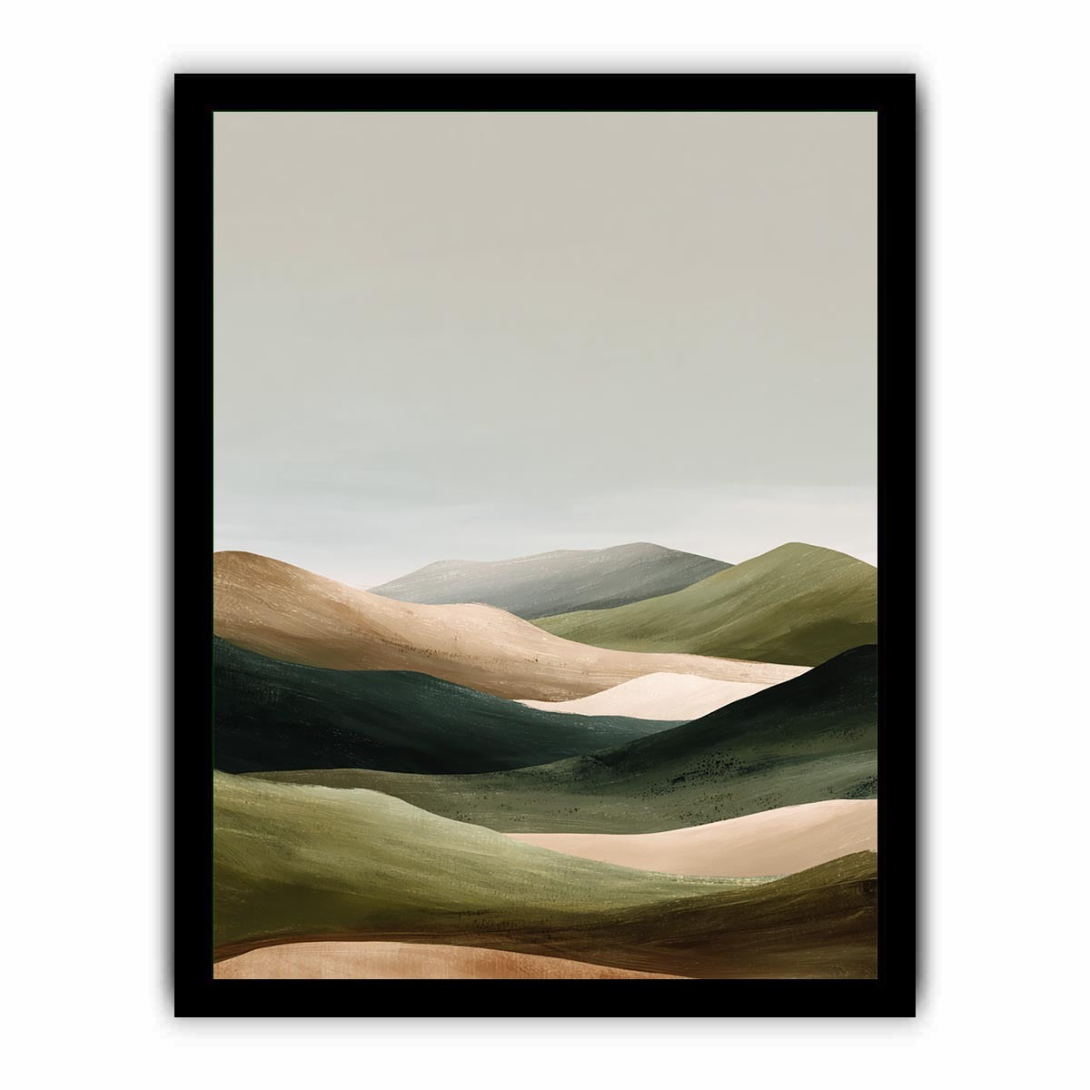 Minimal green rolling hills canvas art for peaceful bedroom decor.