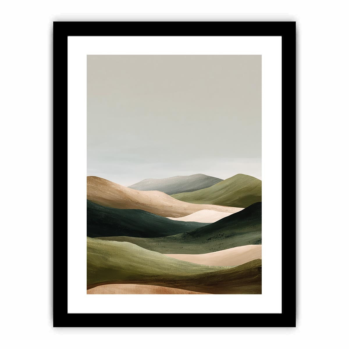 Minimal green rolling hills canvas art for peaceful bedroom decor.