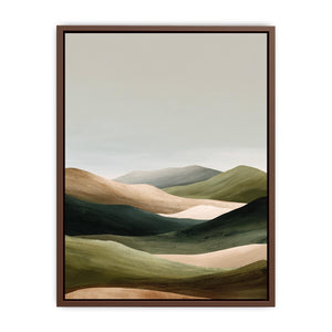 Minimal green rolling hills canvas art for peaceful bedroom decor.