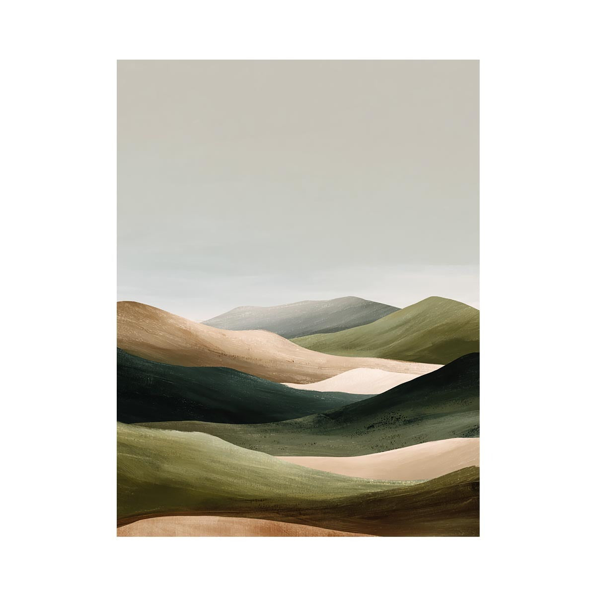 Minimal green rolling hills canvas art for peaceful bedroom decor.