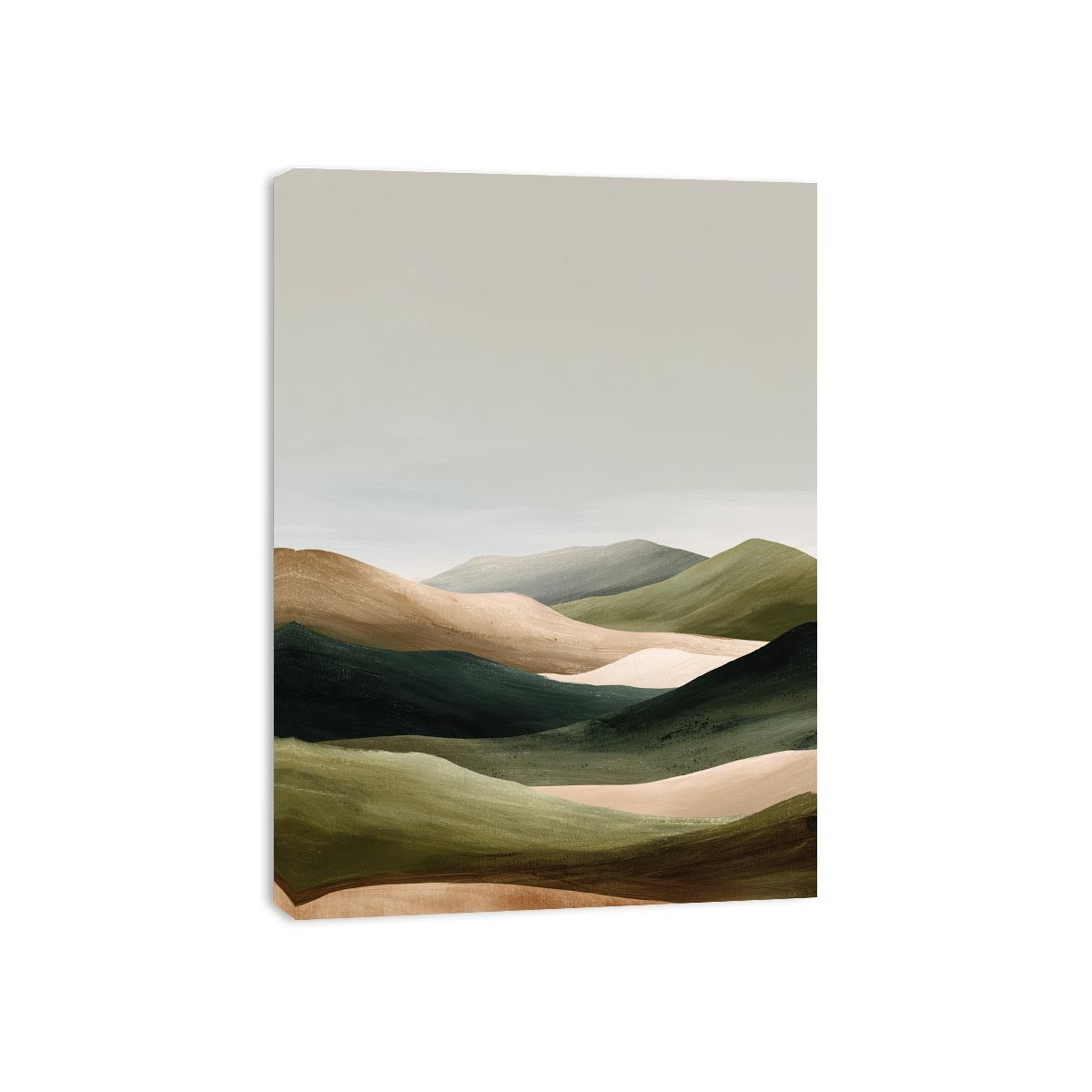 Minimal green rolling hills canvas art for peaceful bedroom decor.