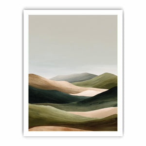 Minimal green rolling hills canvas art for peaceful bedroom decor.