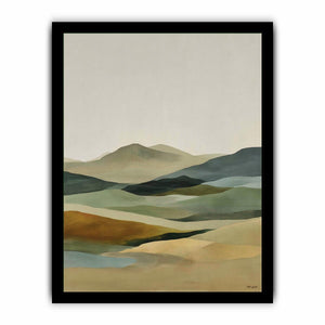 Soft abstract highland landscape canvas art for calm bedroom styling.