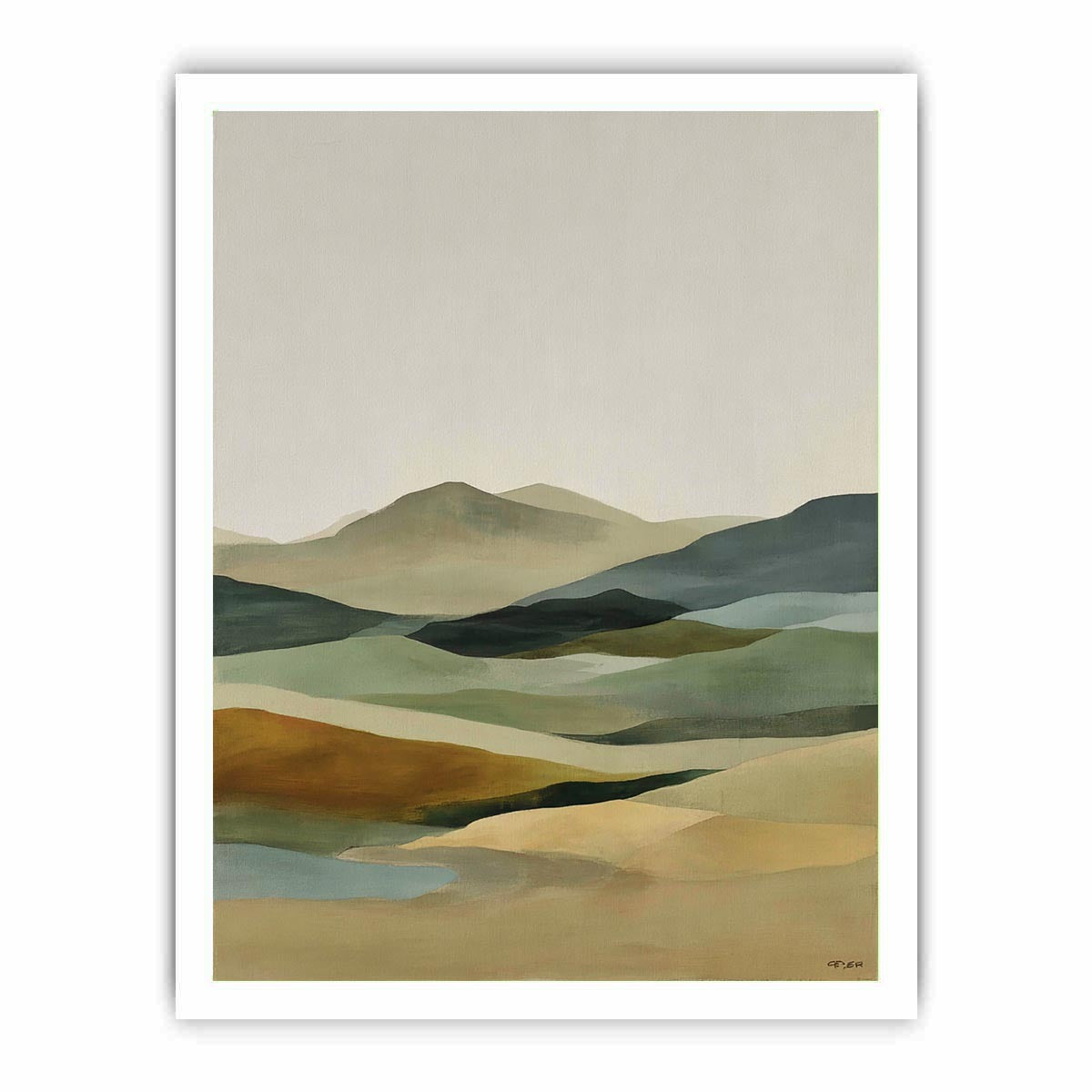 Soft abstract highland landscape canvas art for calm bedroom styling.