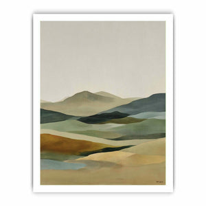 Soft abstract highland landscape canvas art for calm bedroom styling.