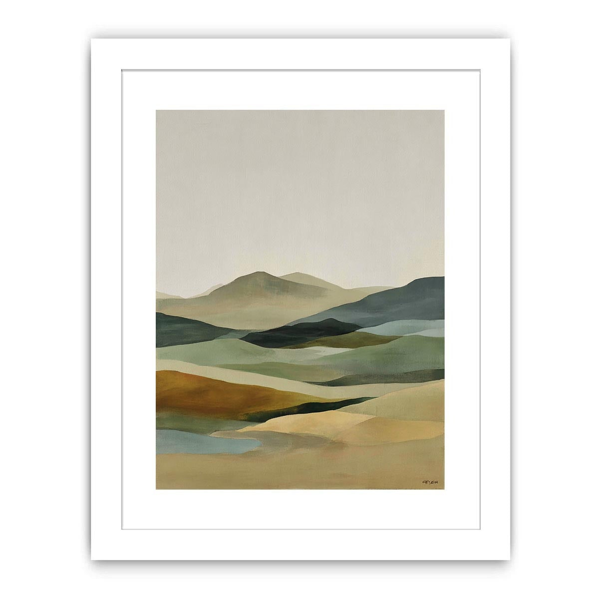 Soft abstract highland landscape canvas art for calm bedroom styling.