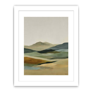 Soft abstract highland landscape canvas art for calm bedroom styling.
