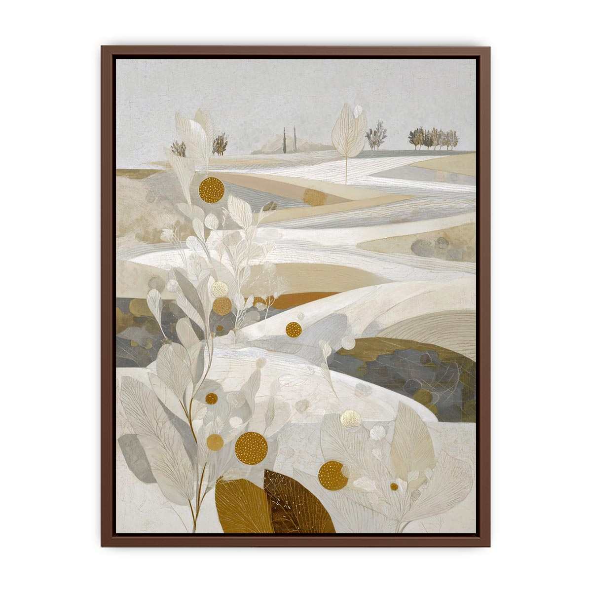 Elegant white botanical landscape canvas art for neutral bedroom decor.
