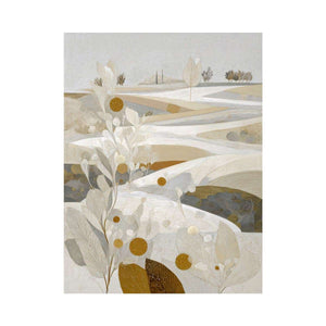 Elegant white botanical landscape canvas art for neutral bedroom decor.