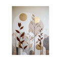 Warm botanical abstract canvas art with gold accents for modern living room decor.