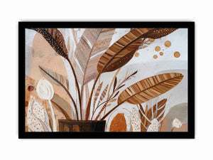 Earthy tropical leaves canvas art for warm boho living room decor.