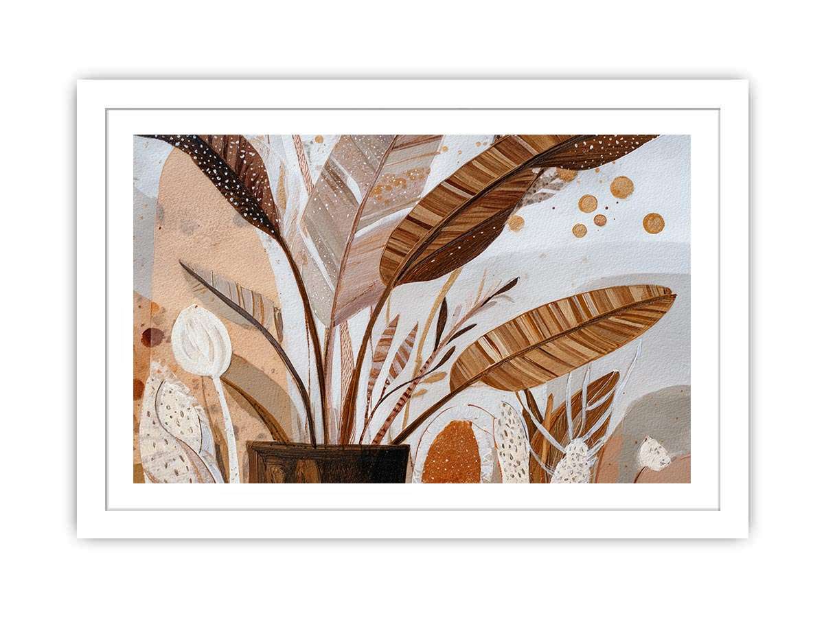 Earthy tropical leaves canvas art for warm boho living room decor.
