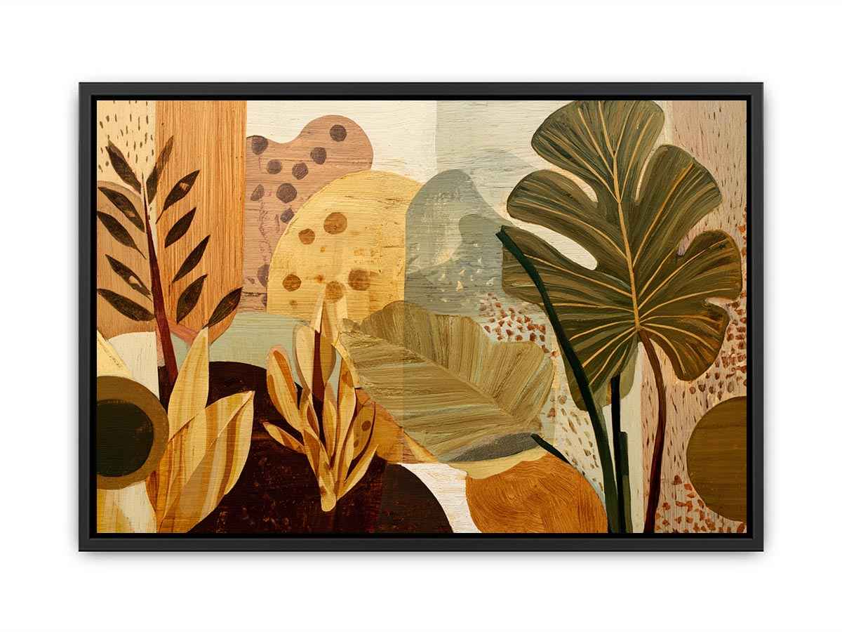 Warm tropical leaf canvas art for earthy living room decor.