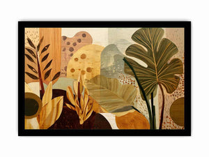 Warm tropical leaf canvas art for earthy living room decor.