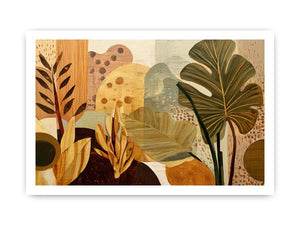 Warm tropical leaf canvas art for earthy living room decor.